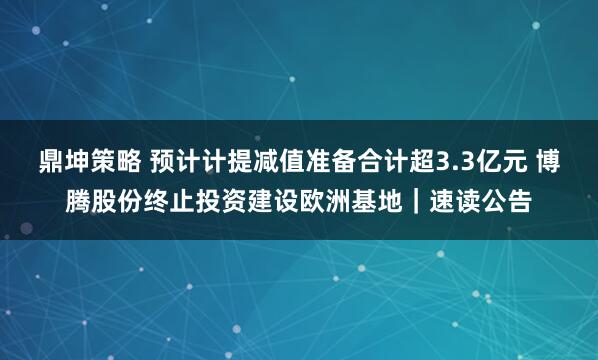 鼎坤策略 预计计提减值准备合计超3.3亿元 博腾股份终止投资建设欧洲基地｜速读公告