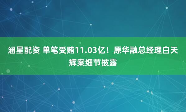 涵星配资 单笔受贿11.03亿！原华融总经理白天辉案细节披露
